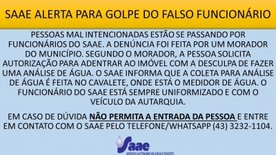 ALERTA PARA GOLPE DO FALSO FUNCIONÁRIO